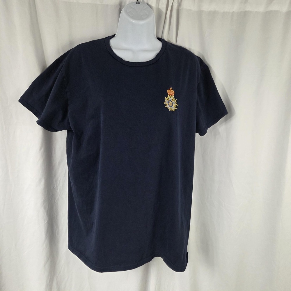 Embroidered Crest Shirt Mens XL Blue Short Sleeve Crewneck Tee Top Casual